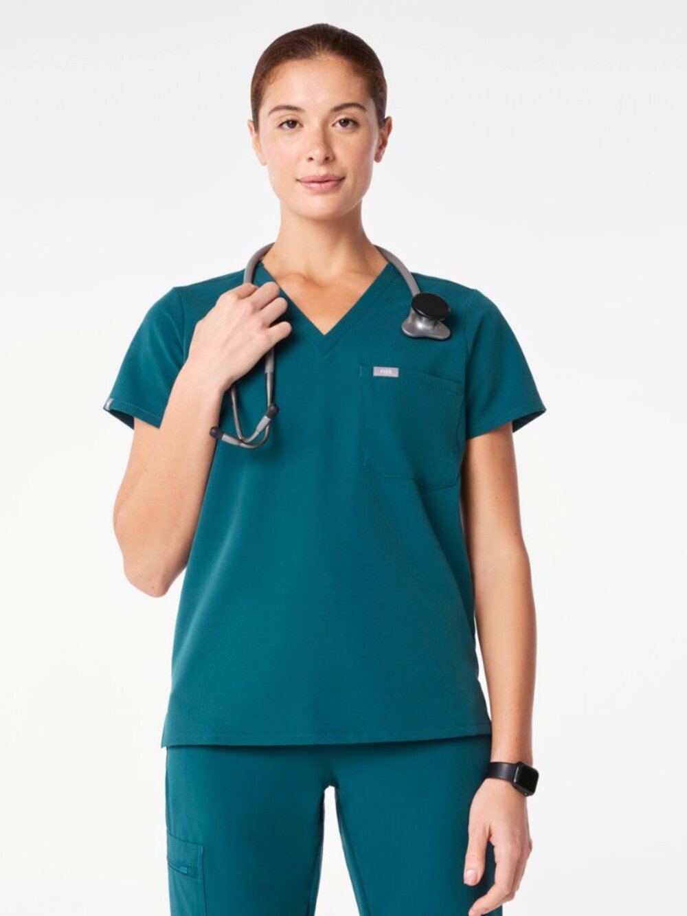 Figs Catarina One-Pocket Scrub Top in Carribean Blue (size S)